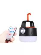Kempinglámpa, akkumulátoros LED lámpa, USB tölthető, napelemes töltés, turista lámpa, kampós, többfunkciós, áramszünet esetére