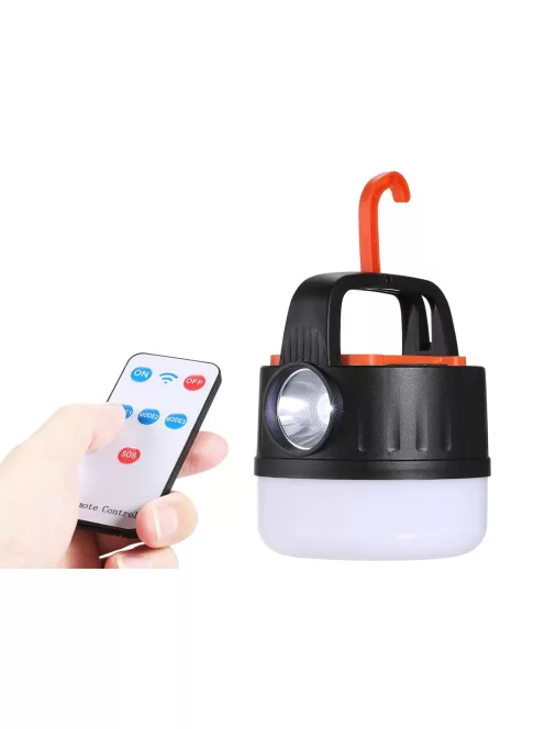 Kempinglámpa, akkumulátoros LED lámpa, USB tölthető, napelemes töltés, turista lámpa, kampós, többfunkciós, áramszünet esetére