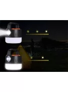 Kempinglámpa, akkumulátoros LED lámpa, USB tölthető, napelemes töltés, turista lámpa, kampós, többfunkciós, áramszünet esetére
