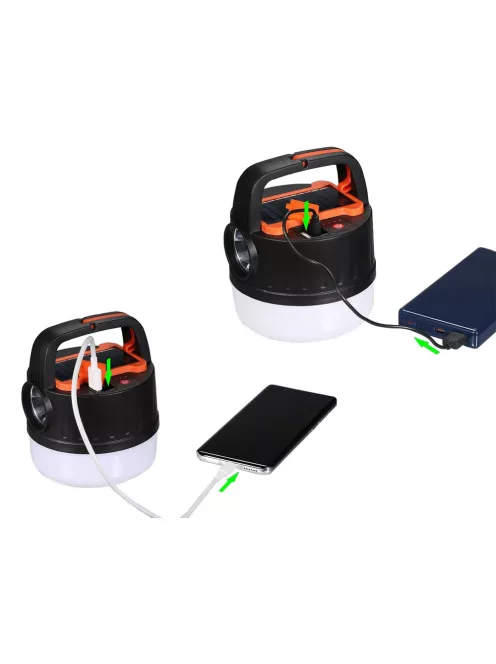 Kempinglámpa, akkumulátoros LED lámpa, USB tölthető, napelemes töltés, turista lámpa, kampós, többfunkciós, áramszünet esetére