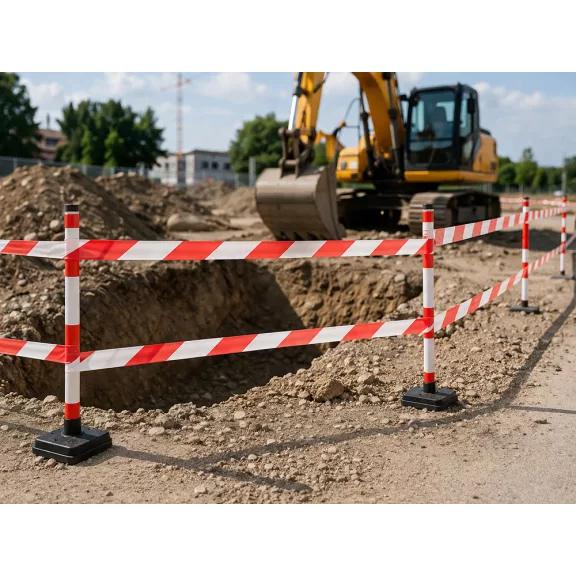 Fehér-piros figyelmeztető szalag 100 méter hosszúságban veszélyes területek és munkaterületek kijelölésére