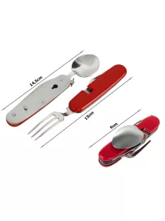 4 az 1-ben utazó evőeszköz készlet kanállal, villával és késsel kempingezéshez