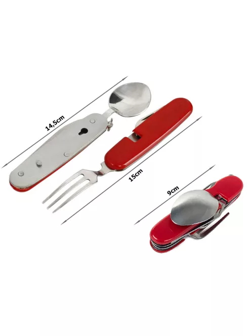 4 az 1-ben utazó evőeszköz készlet kanállal, villával és késsel kempingezéshez