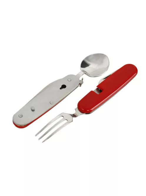 4 az 1-ben utazó evőeszköz készlet kanállal, villával és késsel kempingezéshez