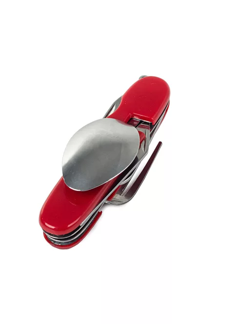 4 az 1-ben utazó evőeszköz készlet kanállal, villával és késsel kempingezéshez