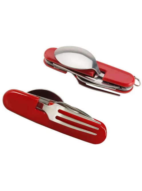 4 az 1-ben utazó evőeszköz készlet kanállal, villával és késsel kempingezéshez