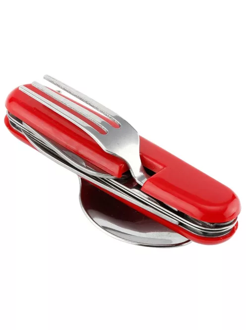 4 az 1-ben utazó evőeszköz készlet kanállal, villával és késsel kempingezéshez