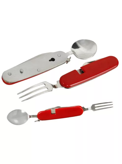 4 az 1-ben utazó evőeszköz készlet kanállal, villával és késsel kempingezéshez