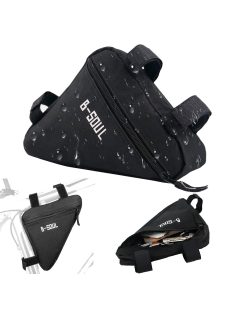 Kerékpár váz táska, sasztuska, fekete, vízálló, cipzáras, telefon és szerszám tároló, kerékpáros kiegészítő