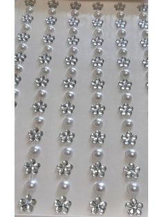 Strasszkő virág és gyöngy ezüst/fehér 102 db