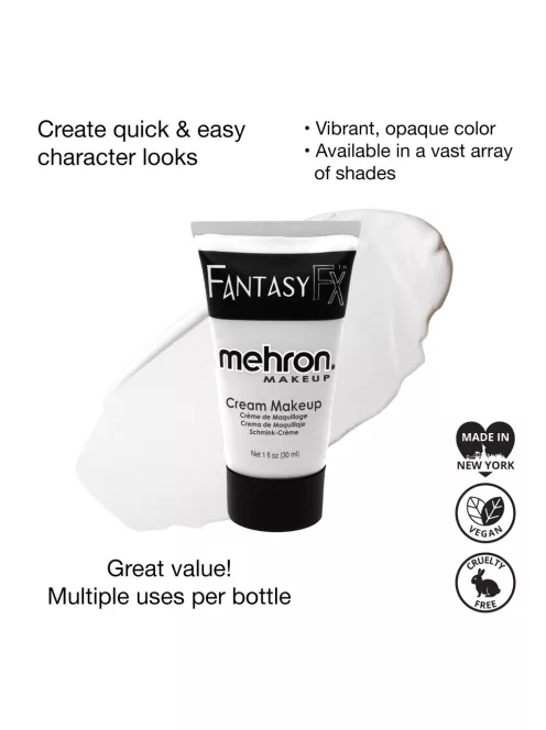 Mehron Fantasy FX White (30ml) – Fehér krémfesték, bohóc smink alap, vízbázisú arcfesték