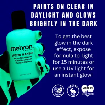 Mehron Liquid Glow in the Dark folyékony testfesték 130ml-es flakonban, sötétben világító és UV-aktív effektussal