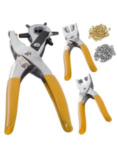 Bőrdíszműves Készlet 3 Fogóval - Revolver Lyukasztó, Szegecselő, Patentozó + Szegecs és Patent