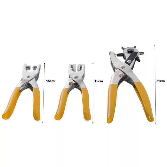 Bőrdíszműves Készlet 3 Fogóval - Revolver Lyukasztó, Szegecselő, Patentozó + Szegecs és Patent