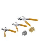 Bőrdíszműves Készlet 3 Fogóval - Revolver Lyukasztó, Szegecselő, Patentozó + Szegecs és Patent