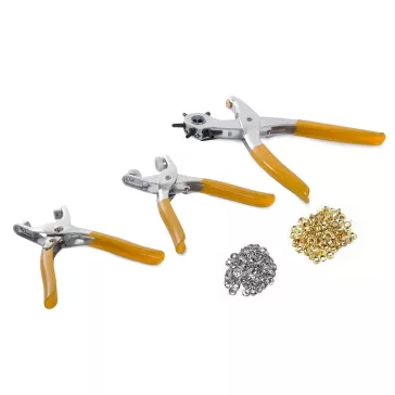 Bőrdíszműves Készlet 3 Fogóval - Revolver Lyukasztó, Szegecselő, Patentozó + Szegecs és Patent
