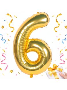6-os szám arany fólia lufi 66 cm születésnapi dekoráció
