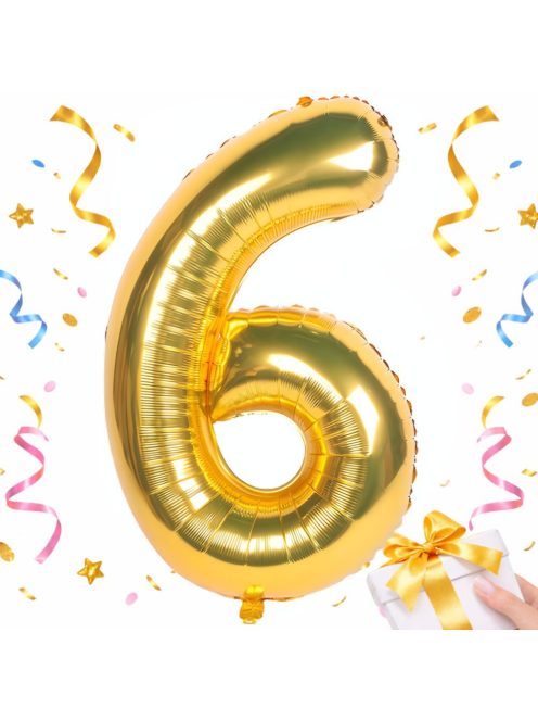 6-os szám arany fólia lufi 66 cm születésnapi dekoráció