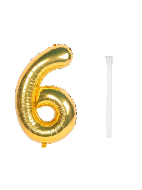6-os szám arany fólia lufi 66 cm születésnapi dekoráció