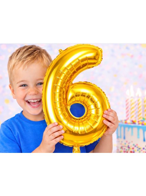 6-os szám arany fólia lufi 66 cm születésnapi dekoráció