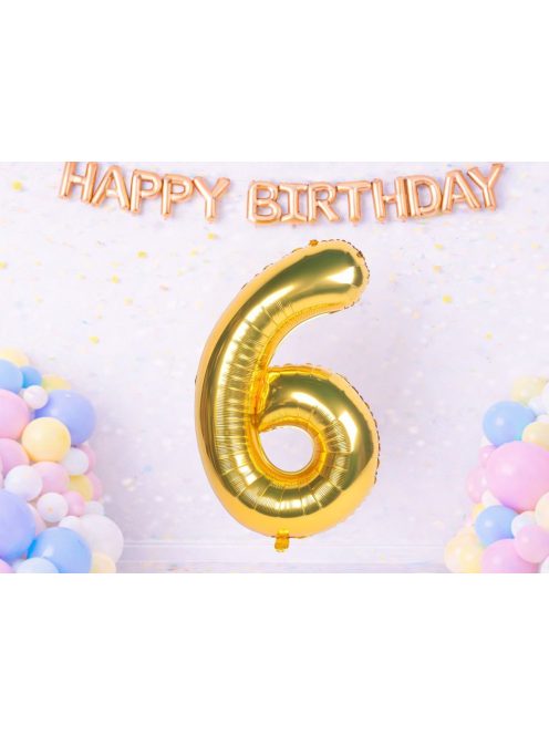6-os szám arany fólia lufi 66 cm születésnapi dekoráció