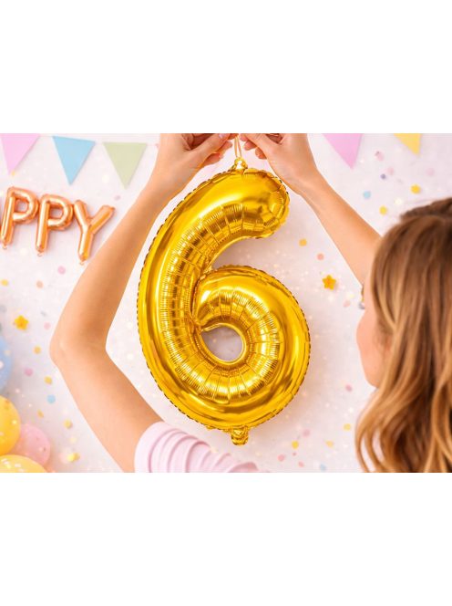 6-os szám arany fólia lufi 66 cm születésnapi dekoráció