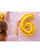 6-os szám arany fólia lufi 66 cm születésnapi dekoráció