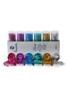 Superstar 6 darabos nagyszemcsés kozmetikai csillám szett Laser színekben (holografikus, irizáló), arcra, testre, hajra, futurisztikus és fesztivál sminkhez