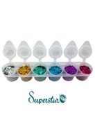 Superstar 6 darabos nagyszemcsés kozmetikai csillám szett Laser színekben (holografikus, irizáló), arcra, testre, hajra, futurisztikus és fesztivál sminkhez