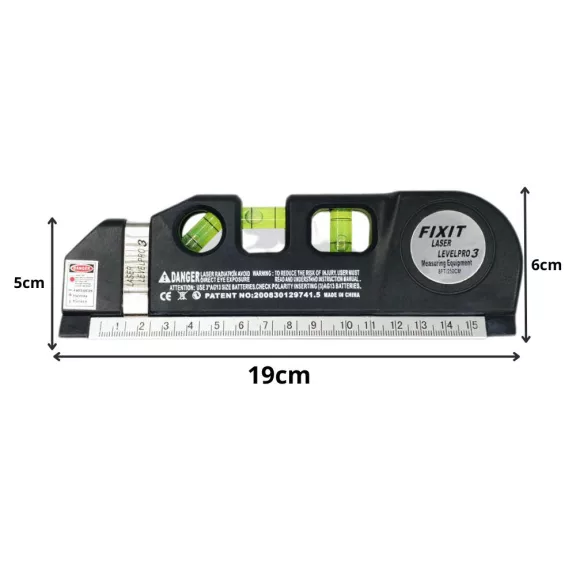 Precíziós lézeres szintező 15 cm-es, 2,5 m-es mérőszalaggal, lézeres mérővel, 3 üzemmóddal, LED