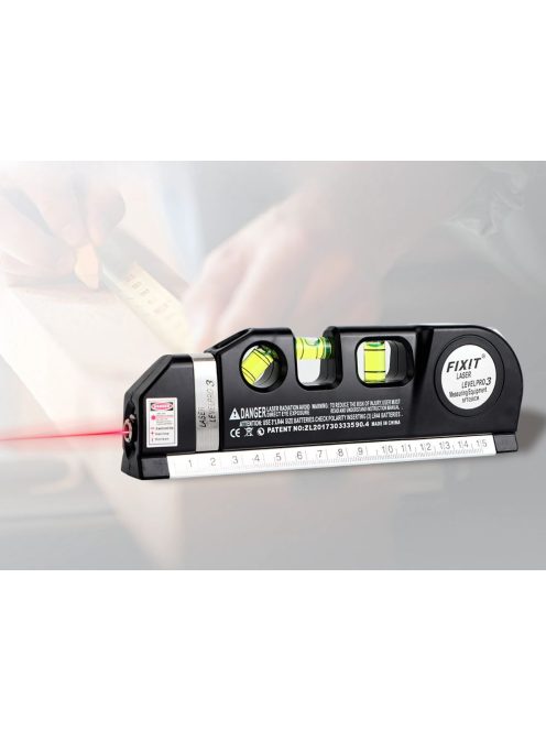 Precíziós lézeres szintező 15 cm-es, 2,5 m-es mérőszalaggal, lézeres mérővel, 3 üzemmóddal, LED