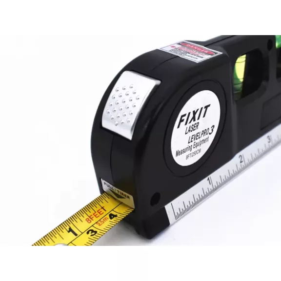 Precíziós lézeres szintező 15 cm-es, 2,5 m-es mérőszalaggal, lézeres mérővel, 3 üzemmóddal, LED