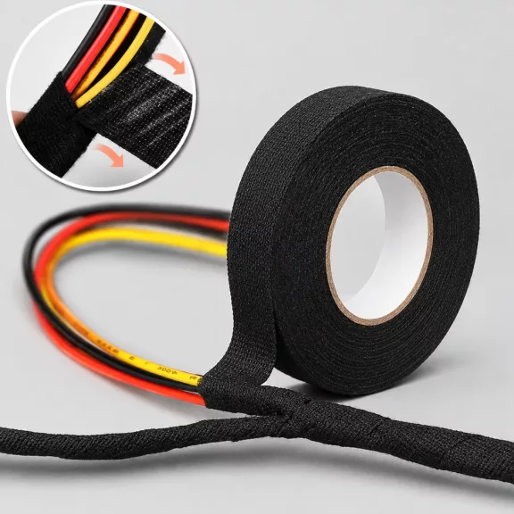 Fekete szövött szigetelőszalag 19 mm x 25 m tekercsben