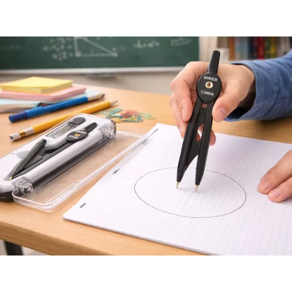 Iskolai körző készlet ceruzával, grafitbéllel és védőtokkal geometriai szerkesztésekhez