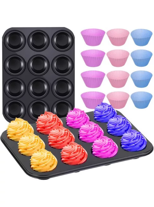 Teflon Muffin Sütő Tepsi + 12 db Szilikon Forma