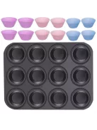 Teflon Muffin Sütő Tepsi + 12 db Szilikon Forma