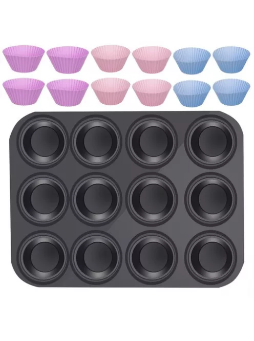 Teflon Muffin Sütő Tepsi + 12 db Szilikon Forma