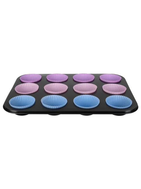 Teflon Muffin Sütő Tepsi + 12 db Szilikon Forma