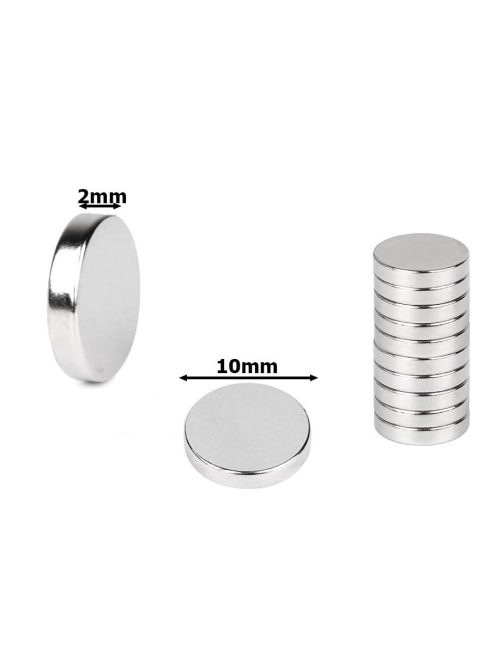 Erős neodímium mágnes 10mm x 2mm, 10db/cs