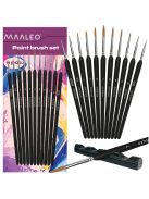 Maaleo 11 darabos festőecset készlet szintetikus sörtékkel és natúr nyírfa nyéllel, ecsettartó állvánnyal, arcfestés, akril, akvarell, gouache festéshez