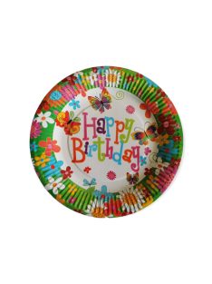 Happy Birthday papír tányér - 10 db/csomag - Virágok