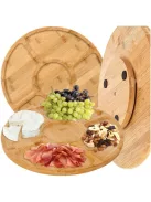 RUHHY forgatható bambusz tálalódeszka 33 cm-es átmérővel, 5 rekeszes kivitel sajtokhoz és snackekhez