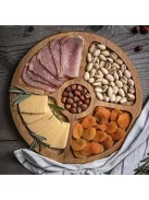 RUHHY forgatható bambusz tálalódeszka 33 cm-es átmérővel, 5 rekeszes kivitel sajtokhoz és snackekhez