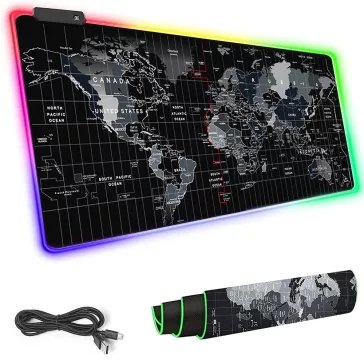 Világító XXXL gamer egérpad LED peremmel és térkép designnal