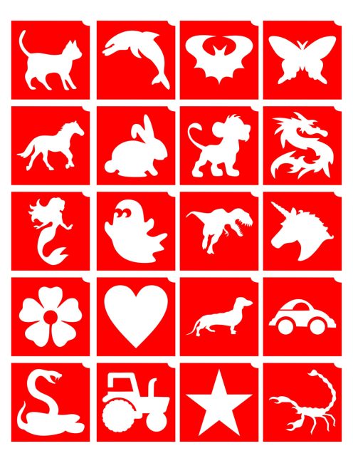 KiviArt csillámtetoválás sablon lapon 20 mintával – MK Kreatív Csillámtetoválás Gyártó