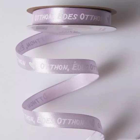 Édes Otthon feliratos szatén szalagok - 12 mm Vintage zöld