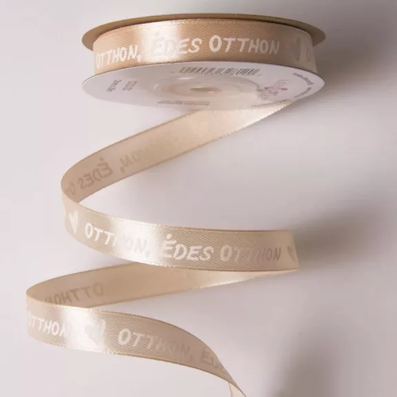 Édes Otthon feliratos szatén szalagok - 12 mm Vintage zöld