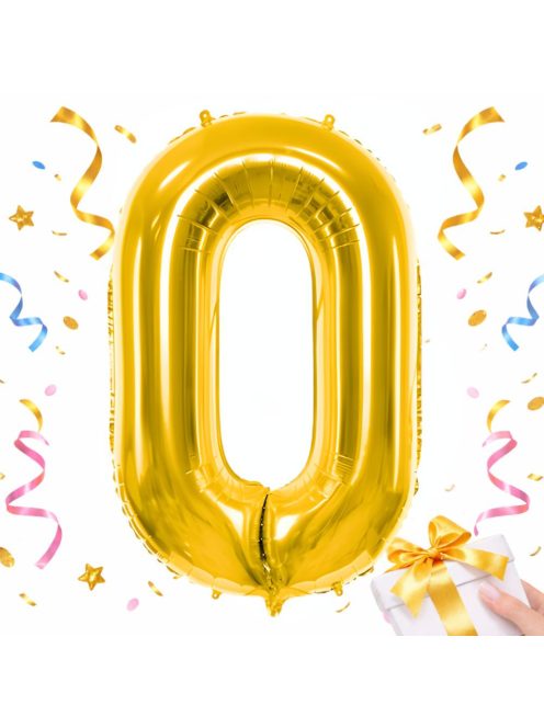 0-ás szám arany fólia lufi 66 cm születésnapi dekoráció