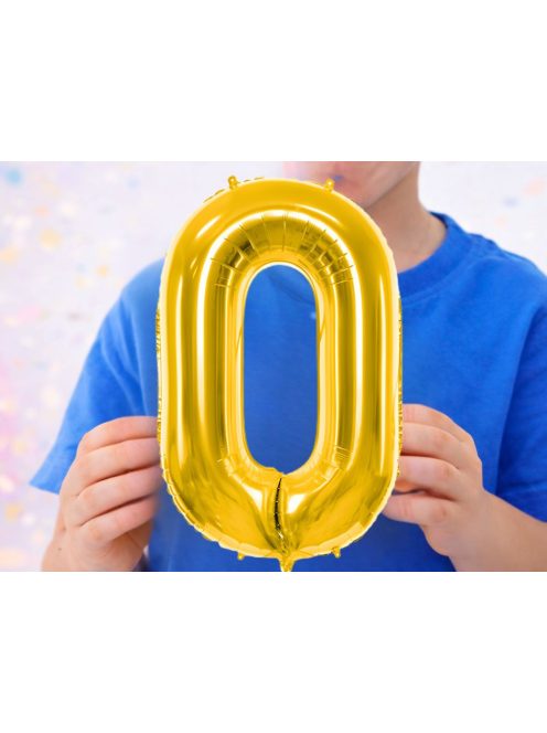 0-ás szám arany fólia lufi 66 cm születésnapi dekoráció
