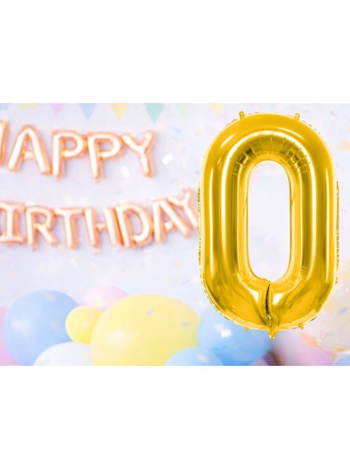 0-ás szám arany fólia lufi 66 cm születésnapi dekoráció